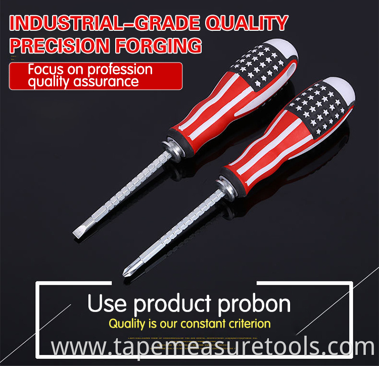 U.S. flag handle multipurpose screwdriver Telescopic slotted screwdriver with magnetic Phillips screwdriver